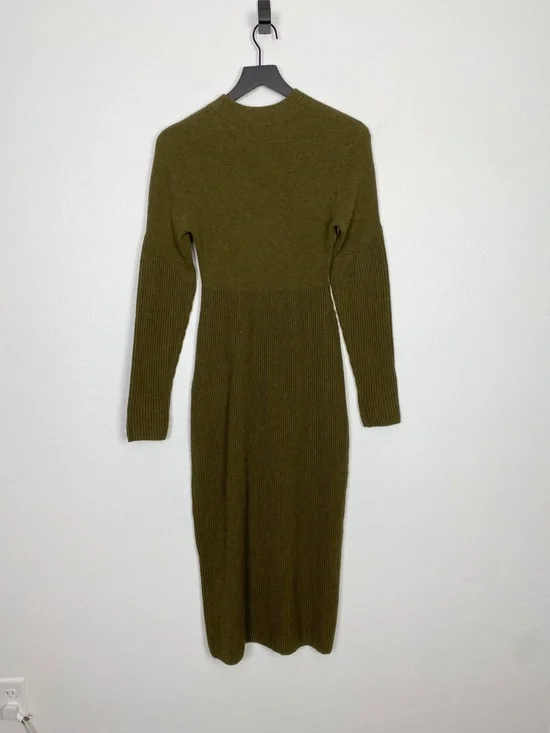Staud Ramona Ribbed Long Sleeve Sweater Dress Green Large - Picture 6 of 8